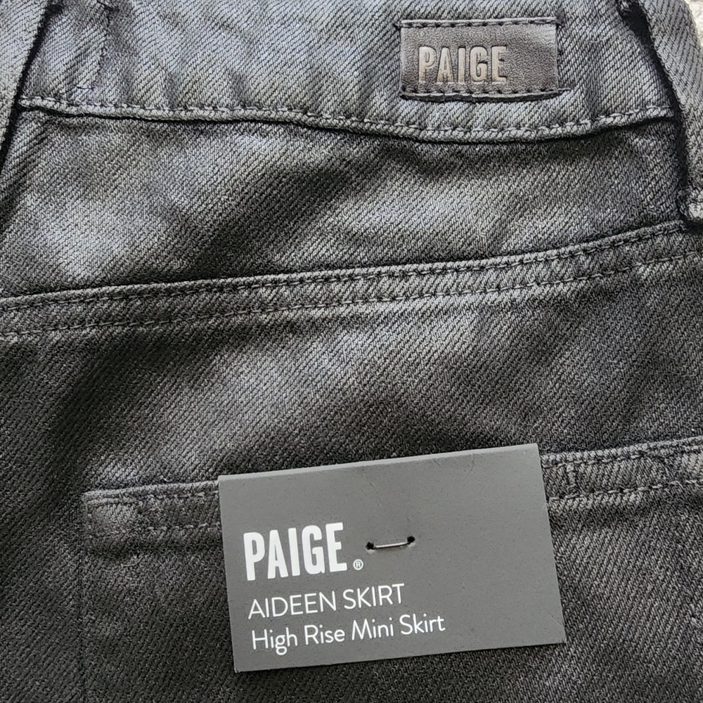 Paige Women's Aideen Mini Skirt Size 24 Black Onyx‎ coating NWT - Picture 10 of 13